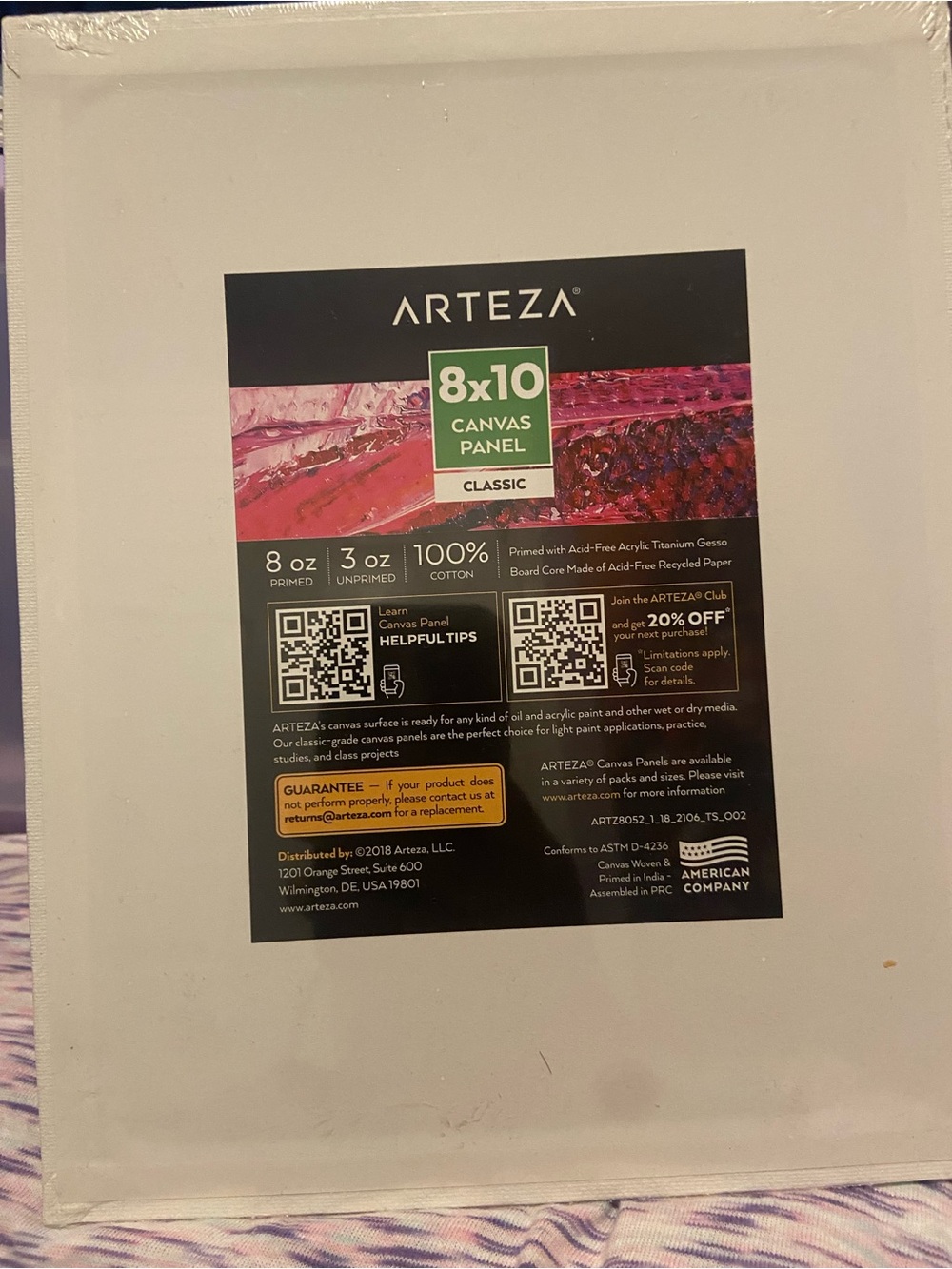 Arteza 8x10 White Canvas Panel - Classic Primed Surface 12 set